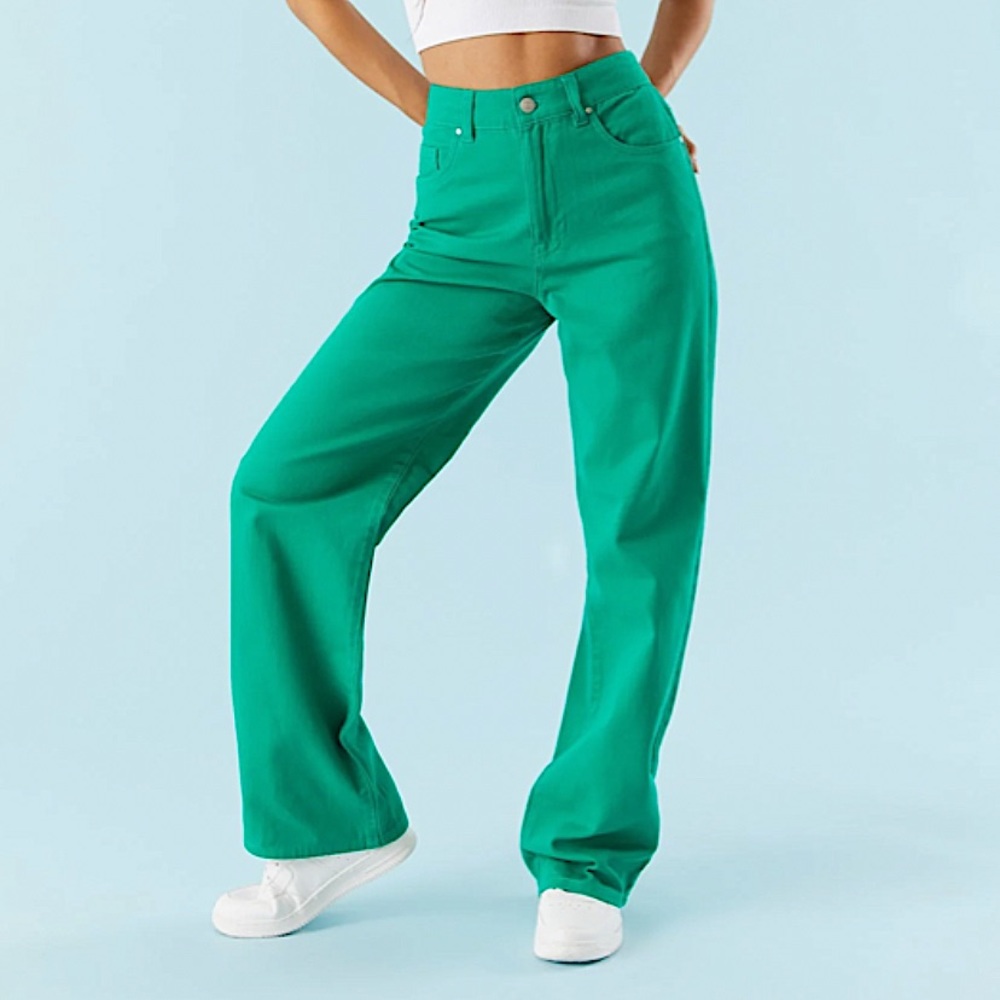 Refuge Women’s Wide Leg High Waist Green Jean